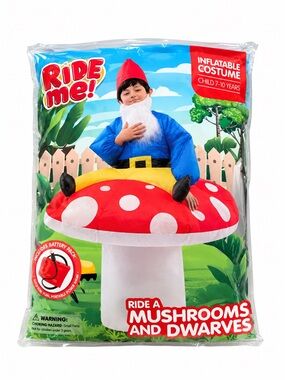 Kids Inflatable Gnome Mushroom Costume Child 7–10 Years Halloween Ride On